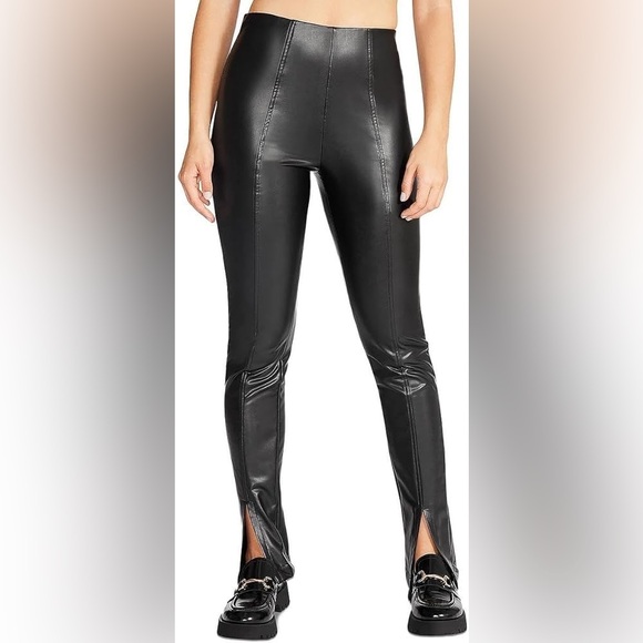 Steve Madden Anastasia Legging Split Bottom Hem Black Faux Leather New with Tags - Picture 9 of 11